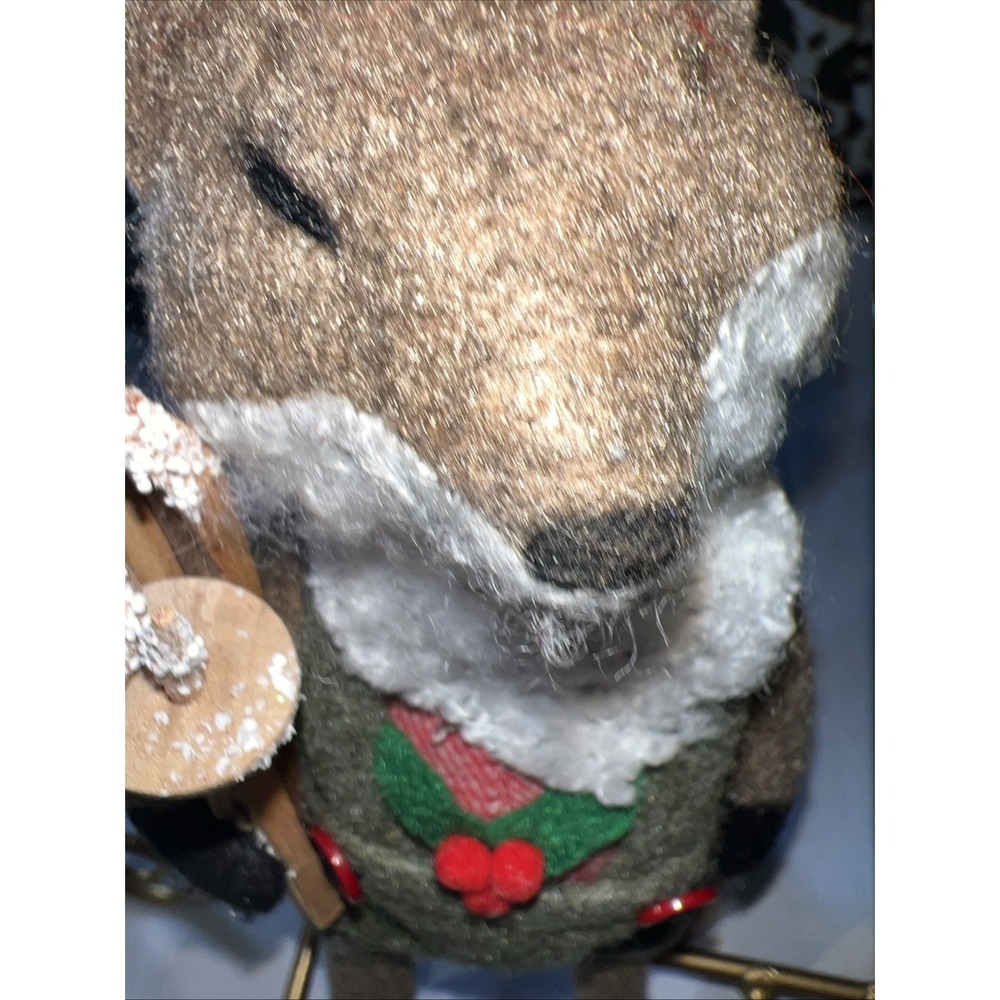 Grandpa Fox with wooden Skis Figurine Fabric and Wood approx 11 " tall - Picture 4 of 4